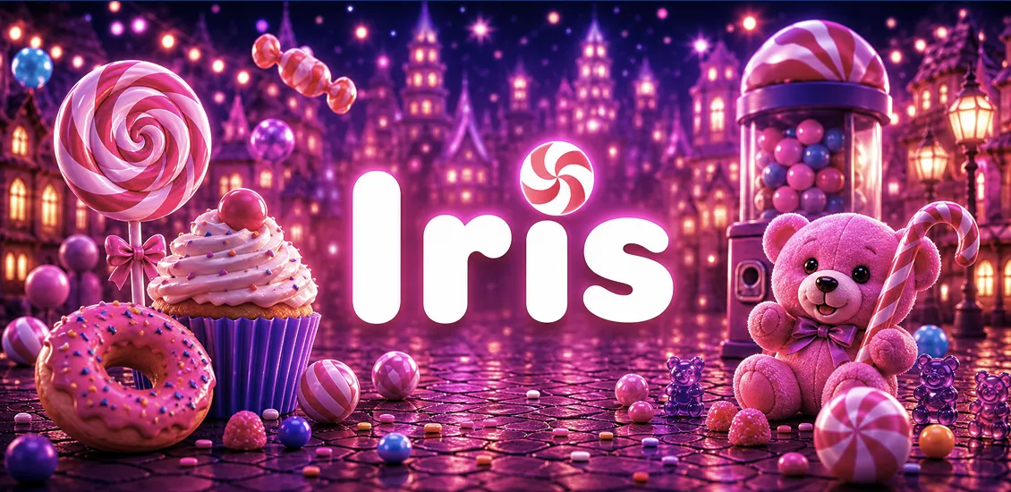Интерфейс казино Iris в кондитерском стиле с CandyCoins, VIP-клубом и бонусным магазином.