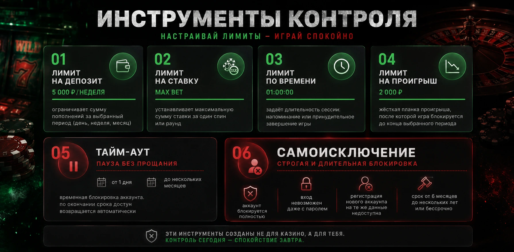Настройки ответственной игры в казино.