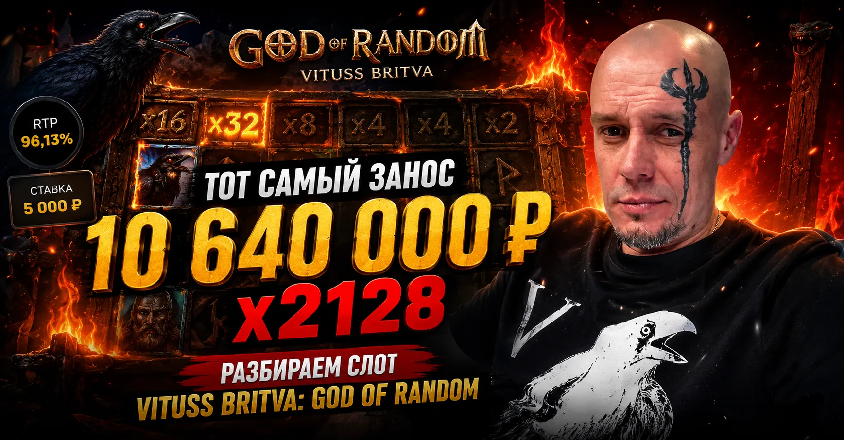 Vituss Britva: God of Random — обзор слота, RTP 96,13% и занос ×2128